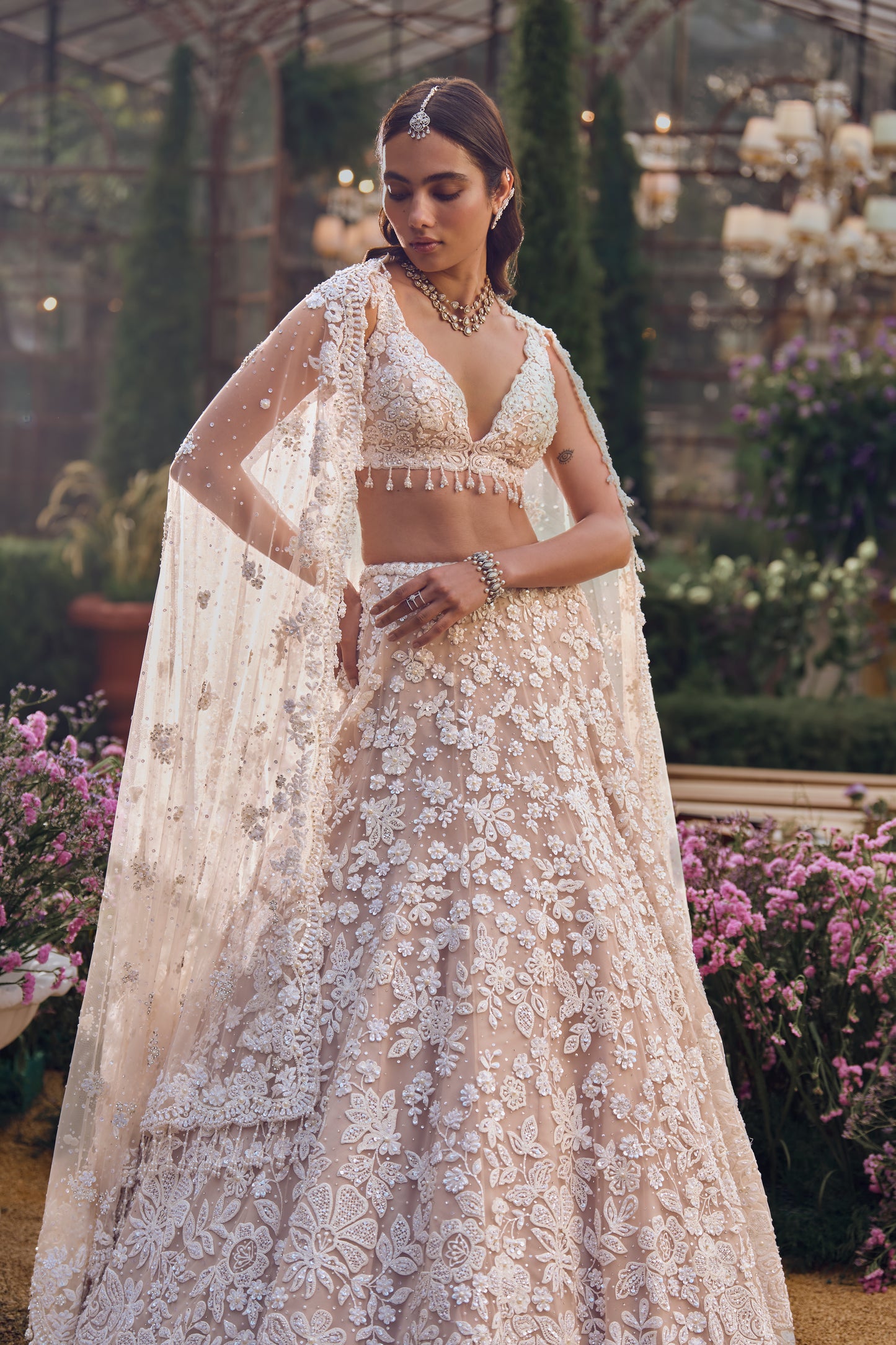 Nude Floral Lehenga Set