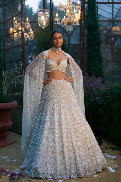 Ivory Pearl & Sequin Lehenga Set