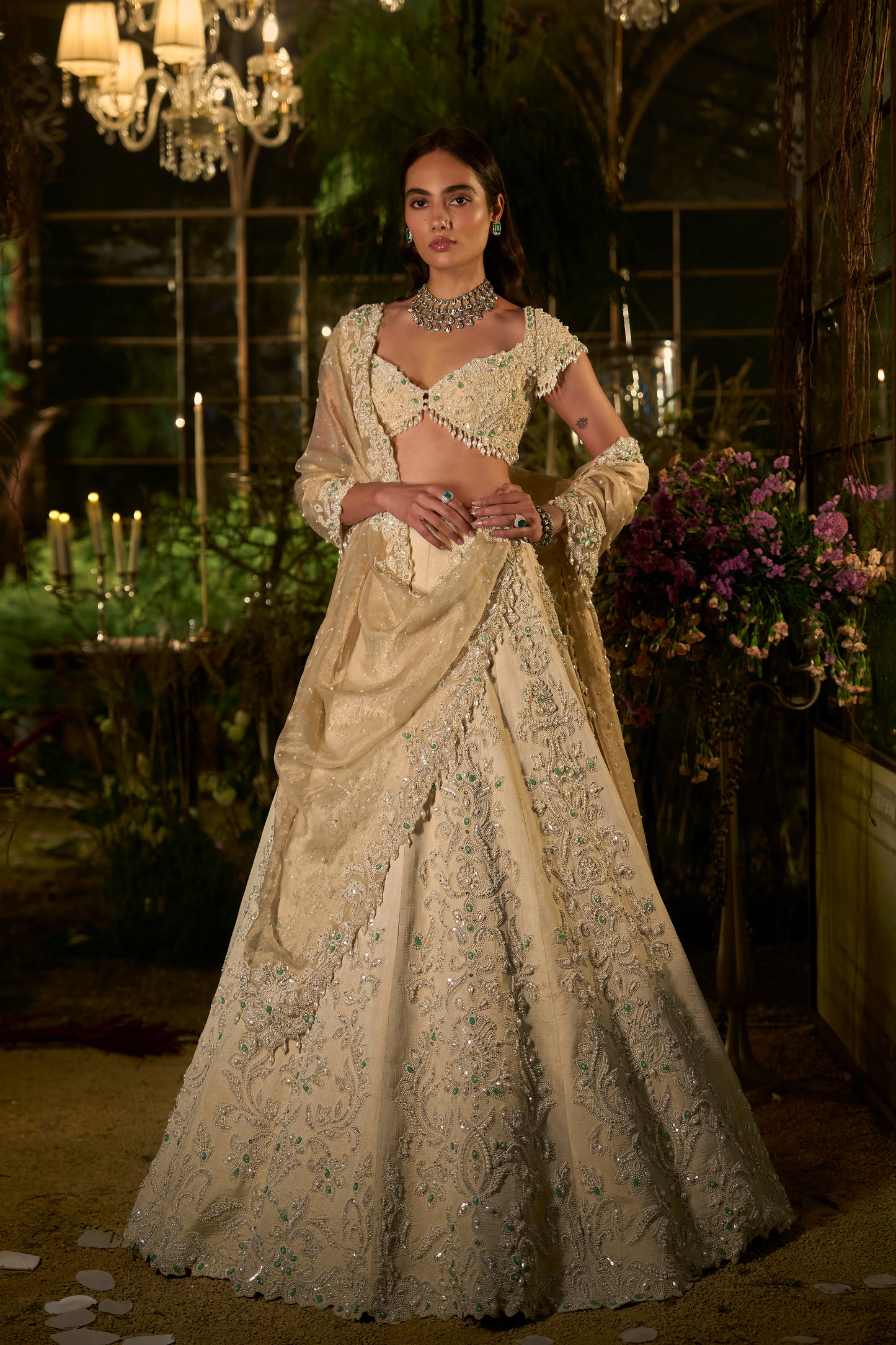 Light Gold Pearl Lehenga Set