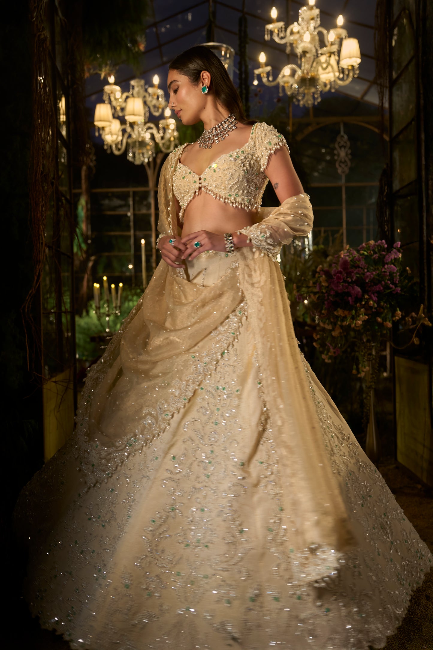 Light Gold Pearl Lehenga Set