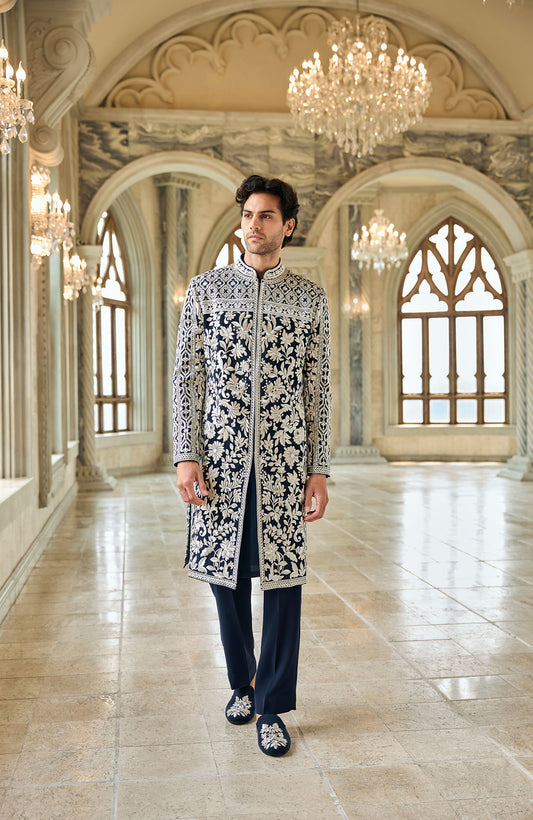 Navy & Silver Sherwani Set