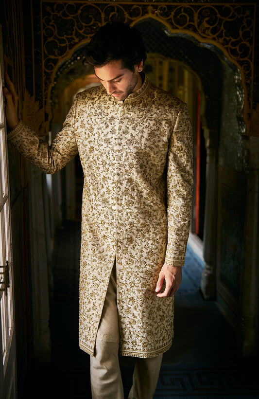 Beige Zardosi Sherwani Set